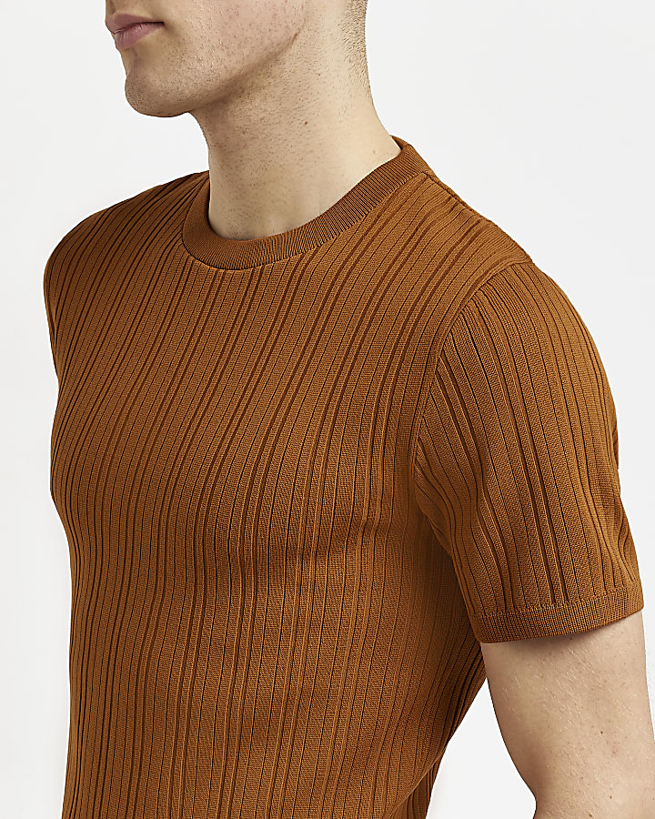 Rust Muscle fit Knitted T-shirt