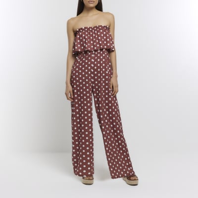 Rust polka dot bandeau jumpsuit