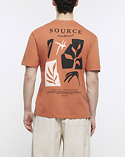 Rust regular fit graphic floral t-shirt