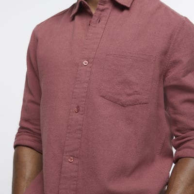 Rust regular fit linen blend shirt