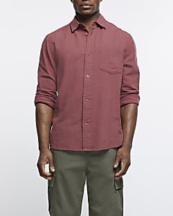 Rust regular fit linen blend shirt