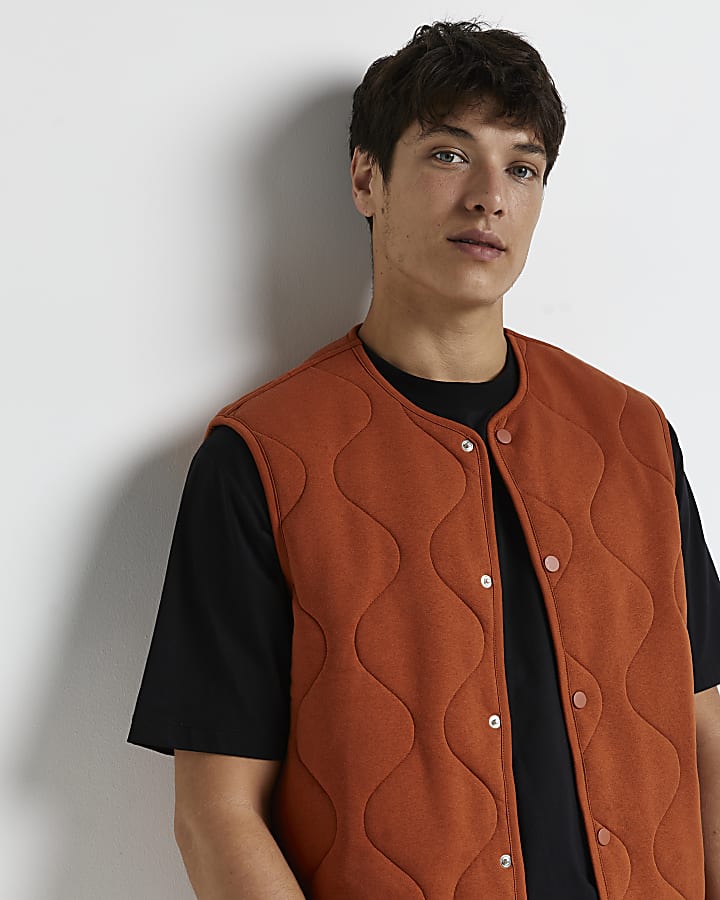 Rust regular fit quilted gilet