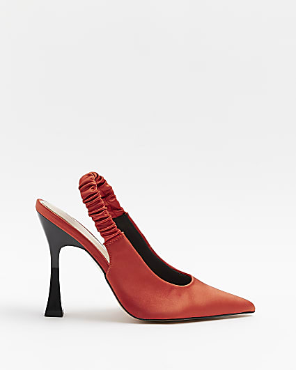 Rust ruched heeled court shoes