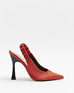 Rust ruched heeled court shoes