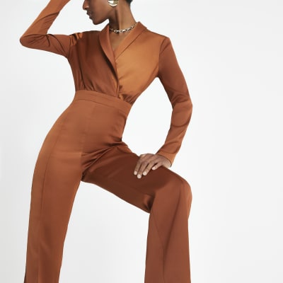 rust satin jumpsuit