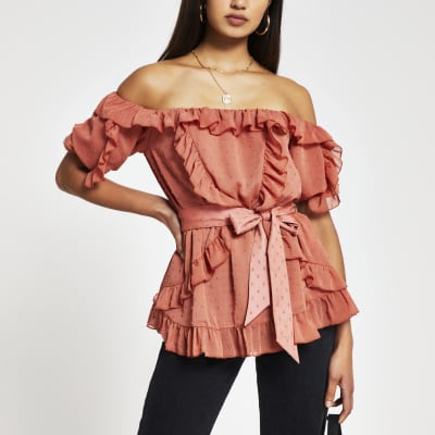 ruffle sleeve bardot top