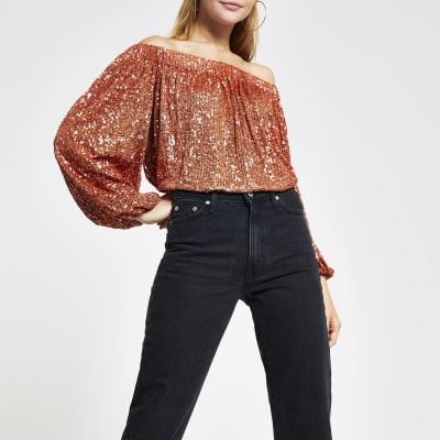 sequin bardot top