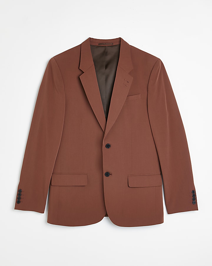 Rust slim fit suit jacket