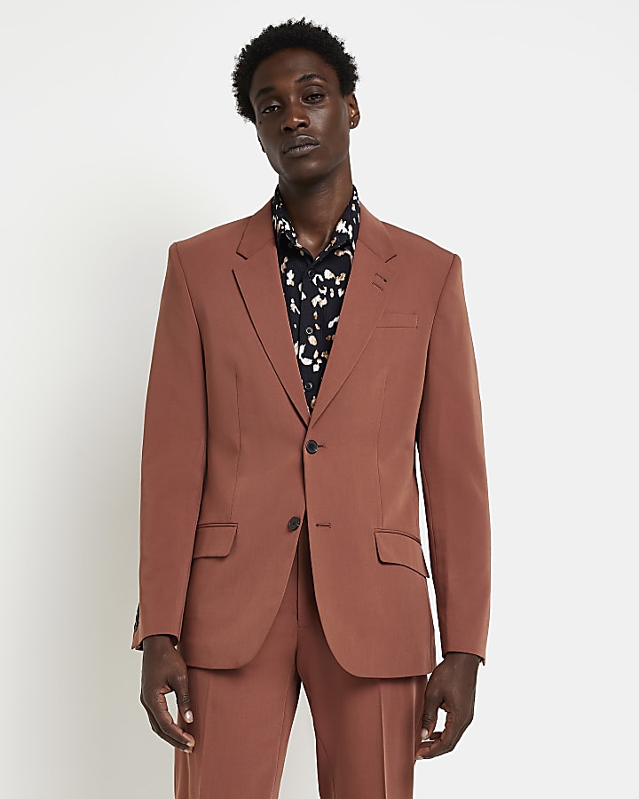 Rust slim fit suit jacket