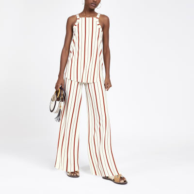 Rust stripe wide leg trousers