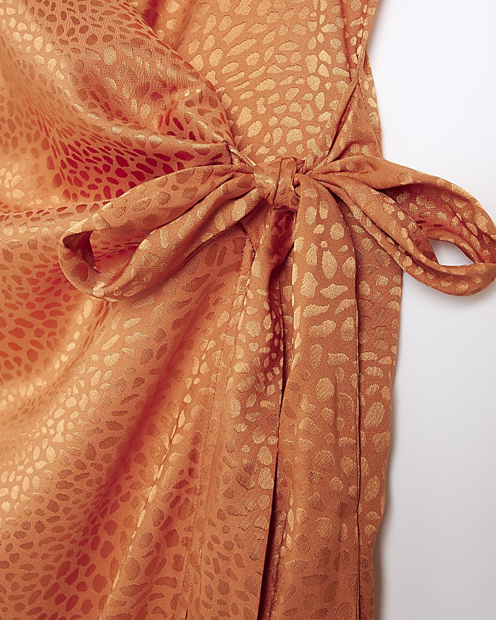 Rust textured wrap midi dress