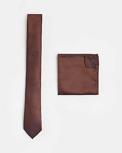Rust tie and handkerchief set