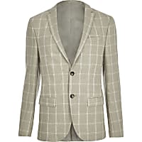 Sand check skinny fit suit jacket