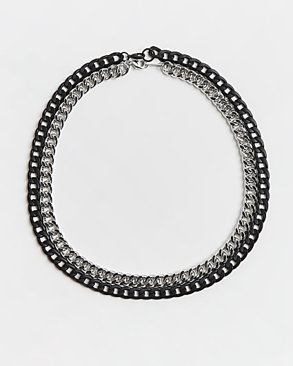 Silver & black colour multirow chain necklace