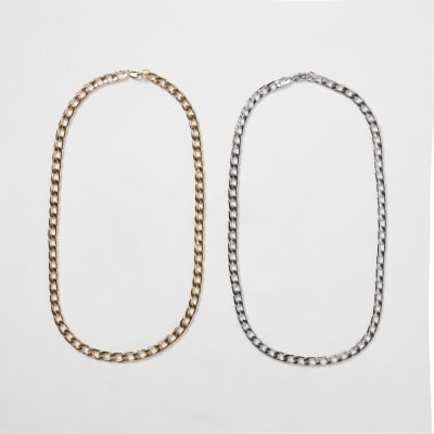 Silver & gold chain necklace 2 pack River Island