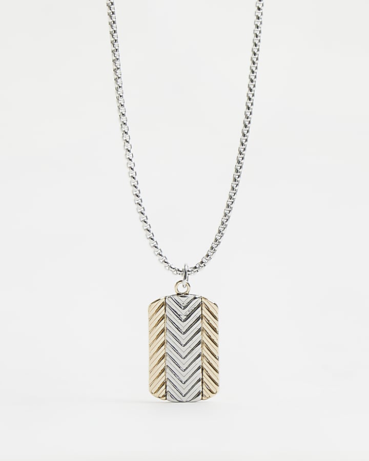 Silver and gold colour tag pendant necklace