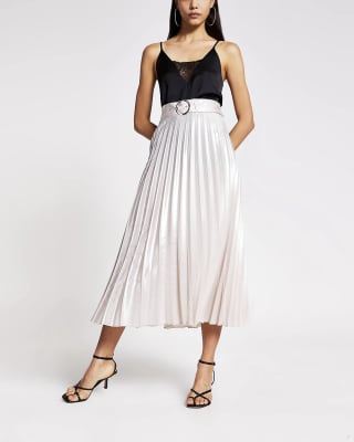 Silver Belted Pleated Midi Skirt River Island 5195