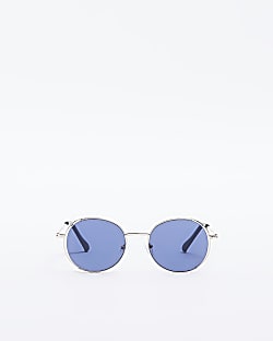 Silver blue lens round sunglasses