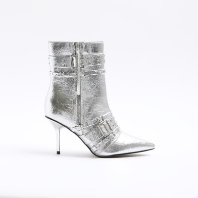 Metallic silver ankle outlet boots