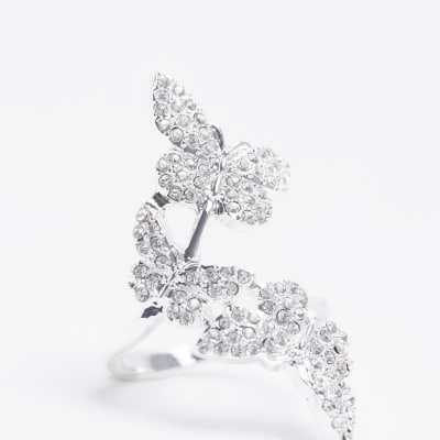 Silver butterfly diamte embellished ring