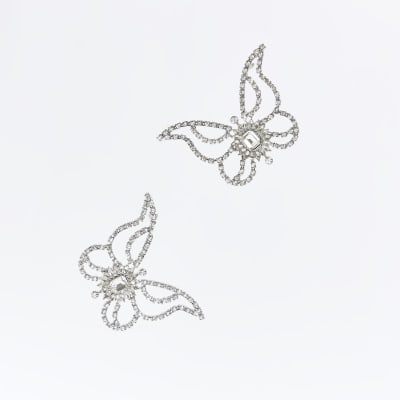 Silver butterfly stud earrings