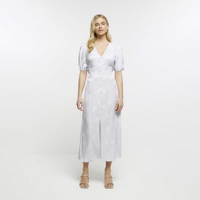 Silver button swing midi dress