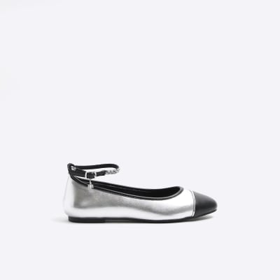 Silver chain ankle strap ballet shoes | River Island