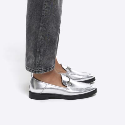 Silver chain detail loafers River Island