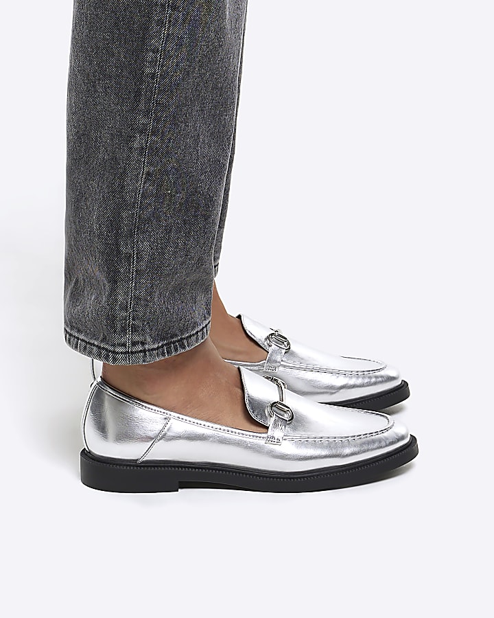 Silver chain detail loafers | River Island