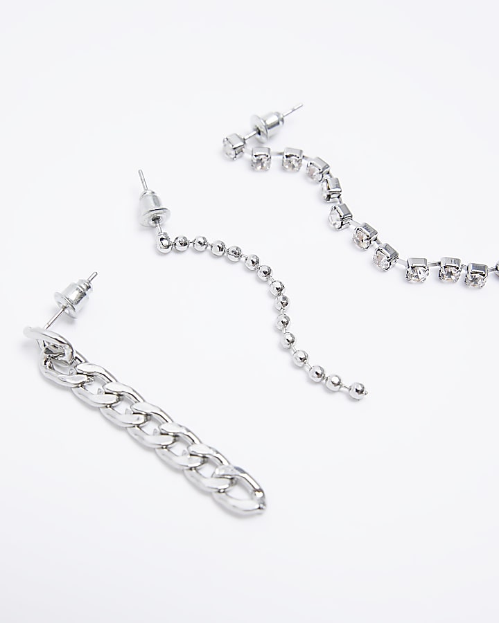 Silver chain link drop earrings multipack