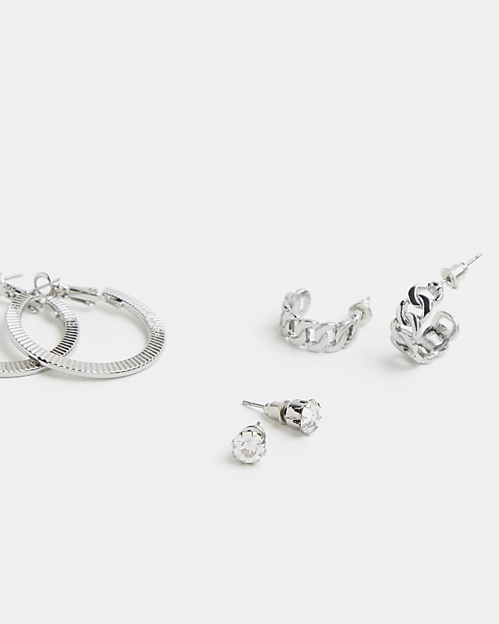 Silver chain link earrings multipack