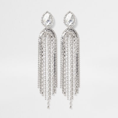 Silver Chain Tassel Dangle Earrings River Island 4905