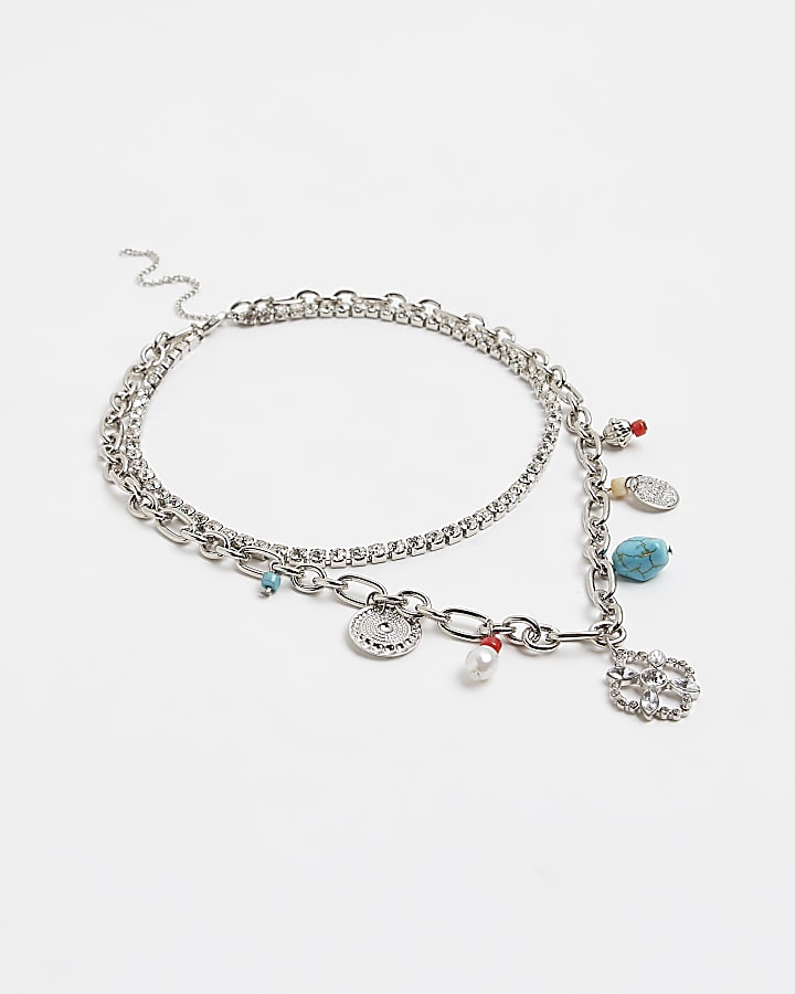 Silver charm chain necklace