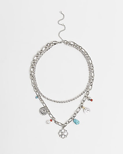 Silver charm chain necklace