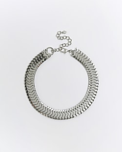 Silver chunky choker necklace