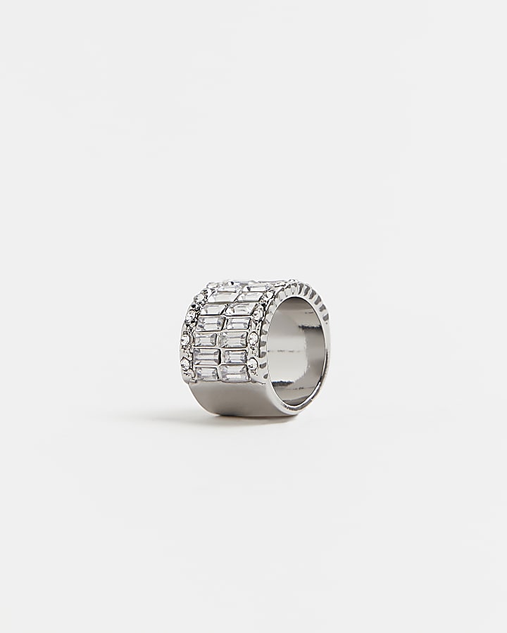 Silver chunky embellished ring