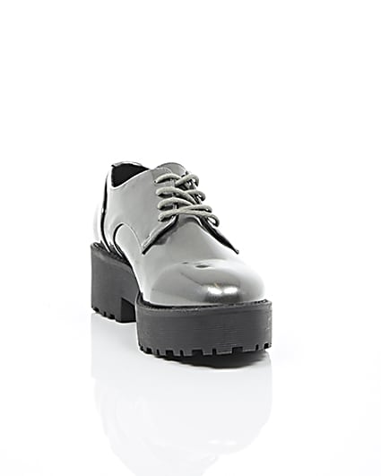360 degree animation of product Silver chunky lace-up platform shoes frame-5