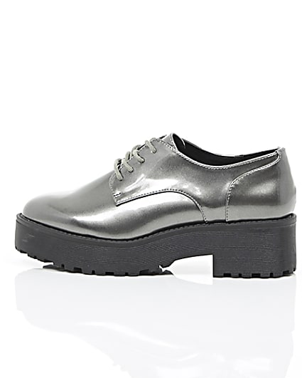 360 degree animation of product Silver chunky lace-up platform shoes frame-21