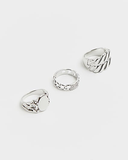 Silver chunky signet ring multipack