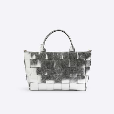 Silver Chunky Weave Tote Bag River Island