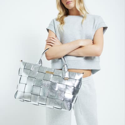 Silver beach bag river island on sale