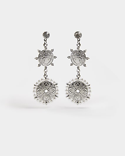 Silver coin drop earrings