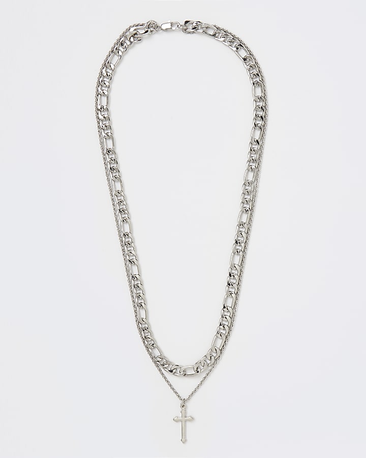Silver colour cross chain necklace