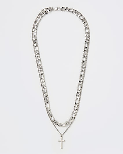 Silver colour cross chain necklace
