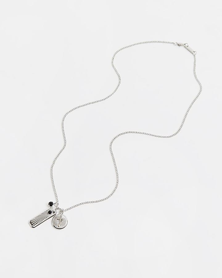 Silver colour cross multi pendant necklace