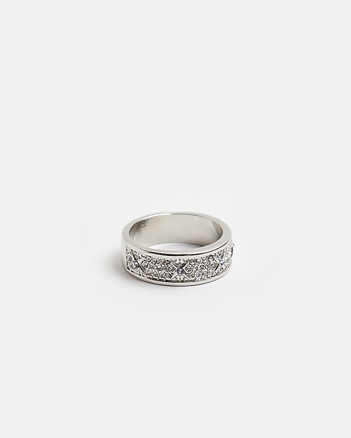 Silver colour Crystal Stone Band Ring