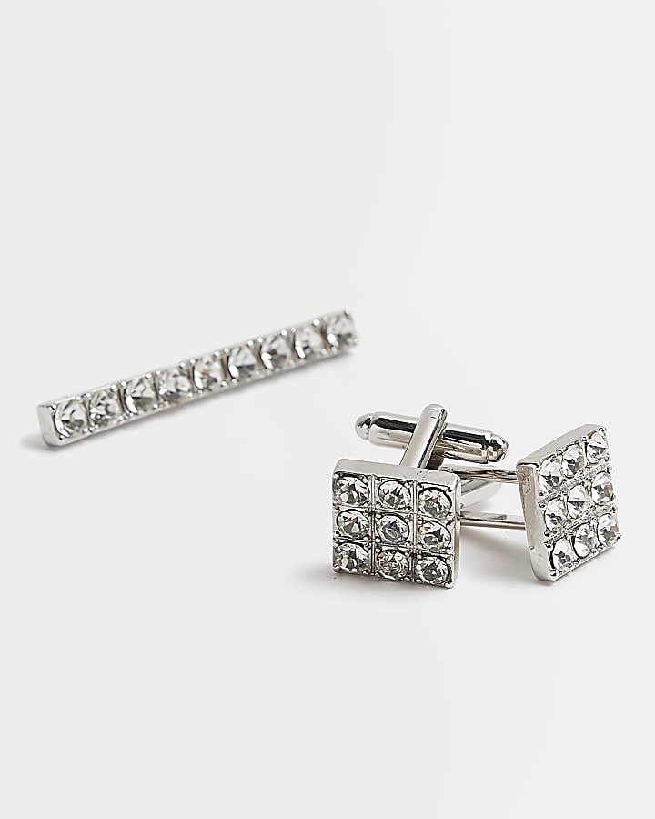Silver colour CuffLinks and tie pin set
