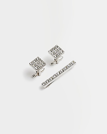 Silver colour CuffLinks and tie pin set