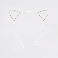 Silver colour diamante cat ears headband