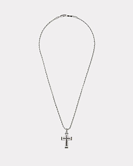 Silver colour diamante cross pendant necklace